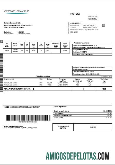 Para baixar modelo de fatura de serviços públicos de gás da Moldávia em formatos Word e PDF